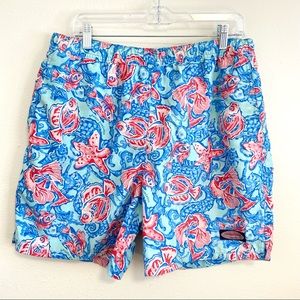 Vineyard Vines Swim Trunks Fish Starfish Sea Print Lined Size L